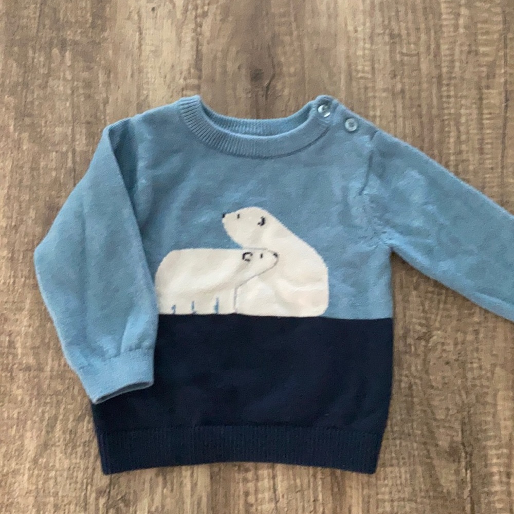 Jacadi Paris infant sweater baby blue & navy 18 M